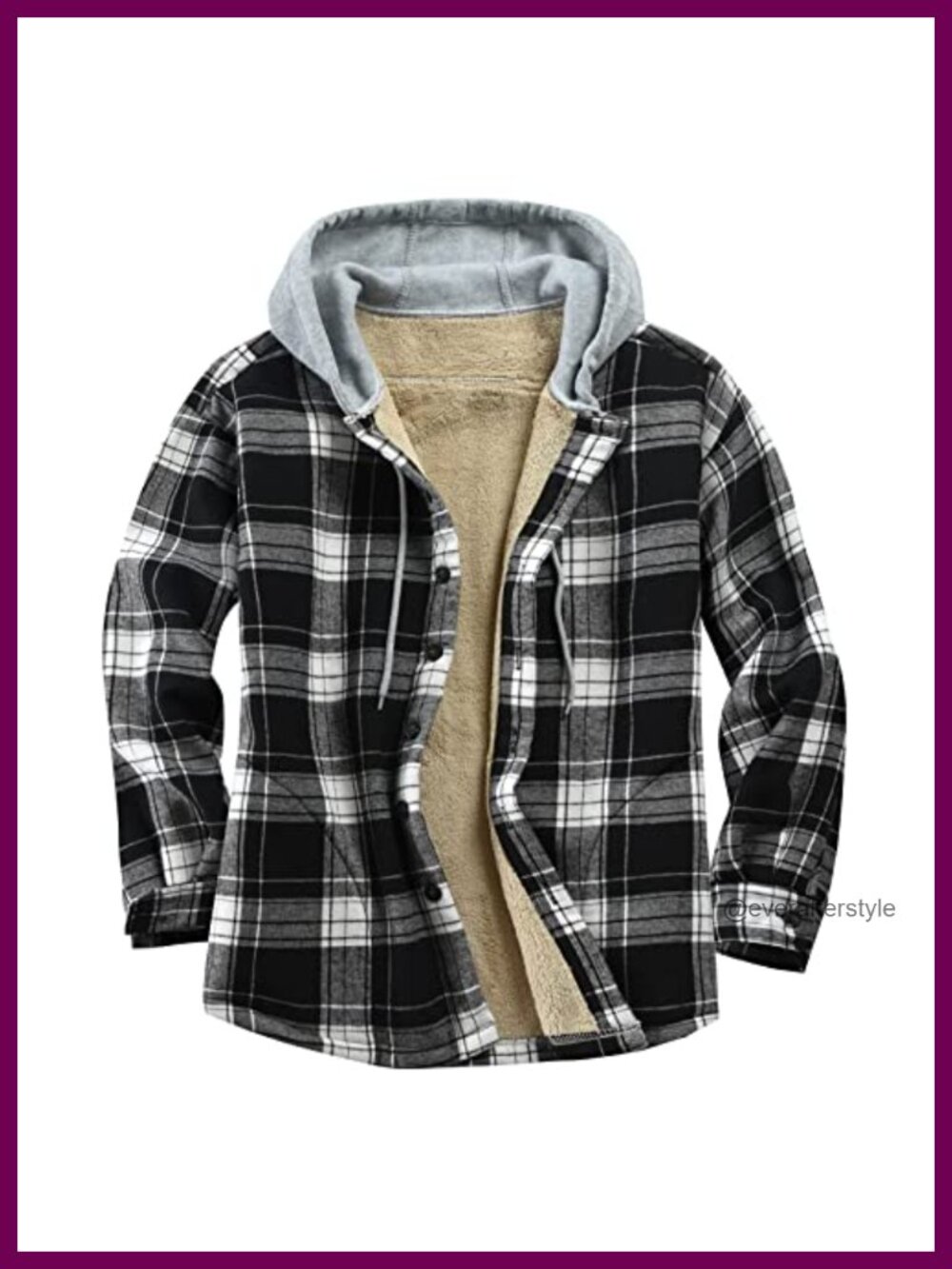 Men's Cotton Plaid Flannel Shirt Jacket Sherpa Lined Hooded Button Down